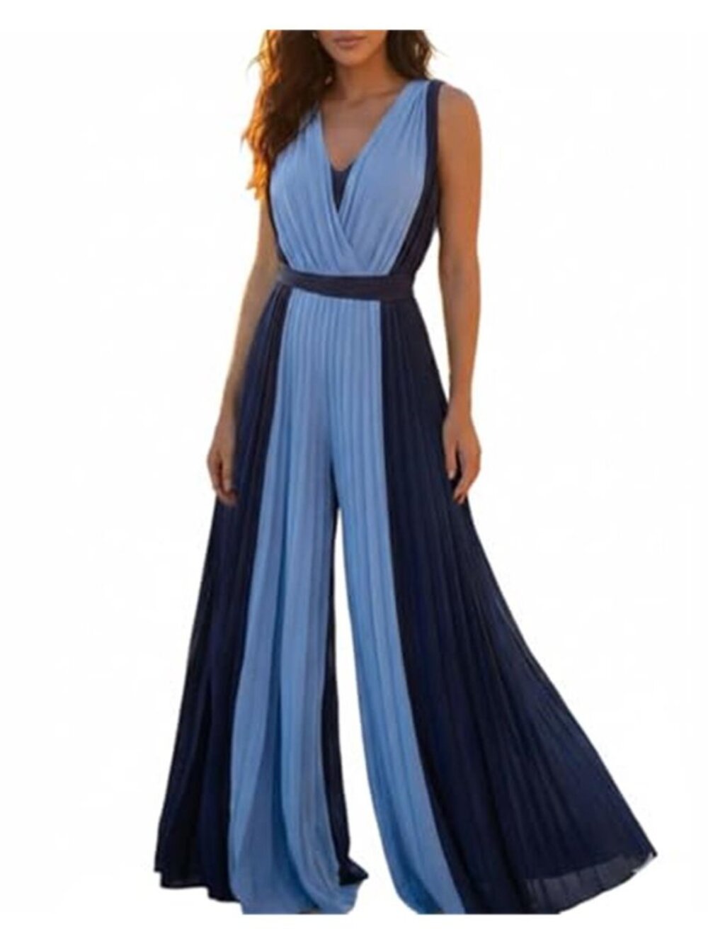 Women's Sleeveless Color-Blocked Jumpsuit Casual Romper - Picture 1 of 7